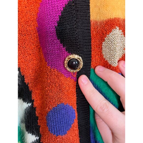 80s Shannan Wool Angora Metallic Rainbow Maximalist Art To Wear Clown Cardigan L - Picture 3 of 6
